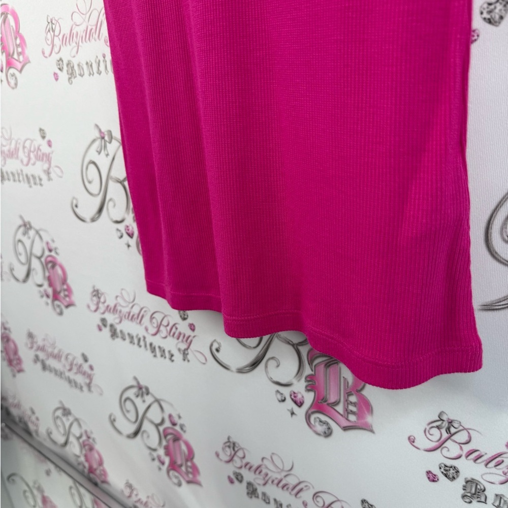 Bebe Swarovski T-shirt rhinestone bling brand new Y2K Women's Fuchsia V-Neck Tee - Picture 8 of 15